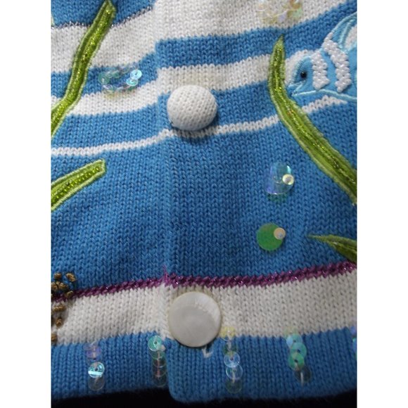 Striped Blue and White Sweater with Fish Embroidery - Picture 5 of 12